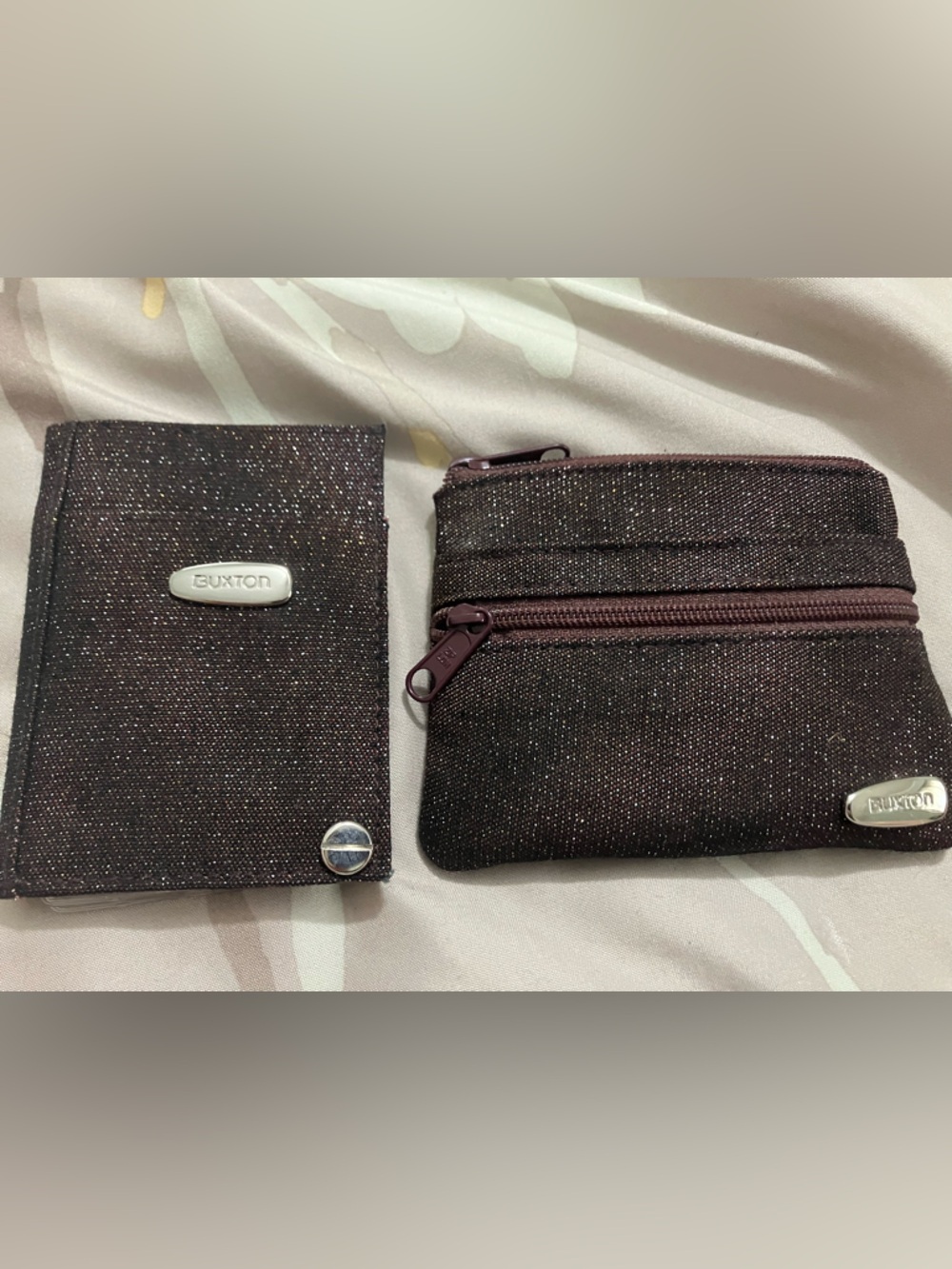 Buxton Sparkle Deep Plum Card Holder & Zip Coin Pouch